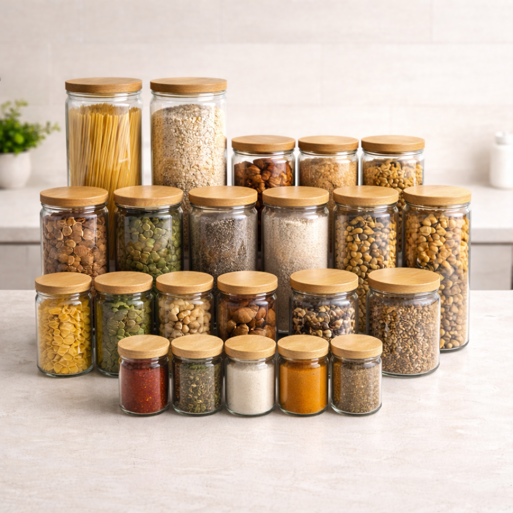 bamboo glass pantry jar large 24 pack