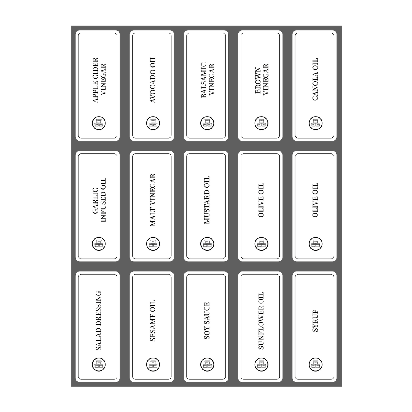 28 rectangular waterproof vinyl labels for oil and vinegar bottles