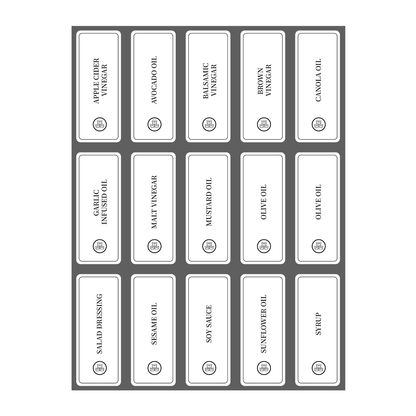 28 rectangular waterproof vinyl labels for oil and vinegar bottles