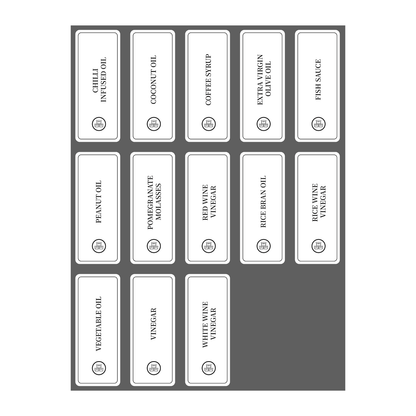 Oil sticker set with black label design for pantry storage