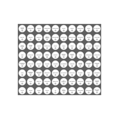 Round pantry organiser stickers showing label categories and icons