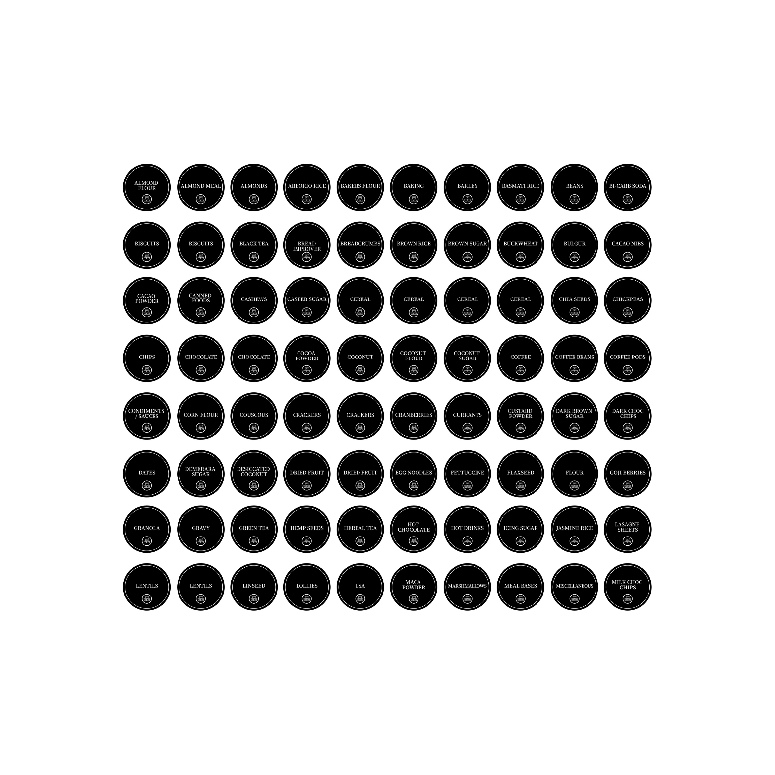 Pantry sticker set 156 round labels for pantry organisation