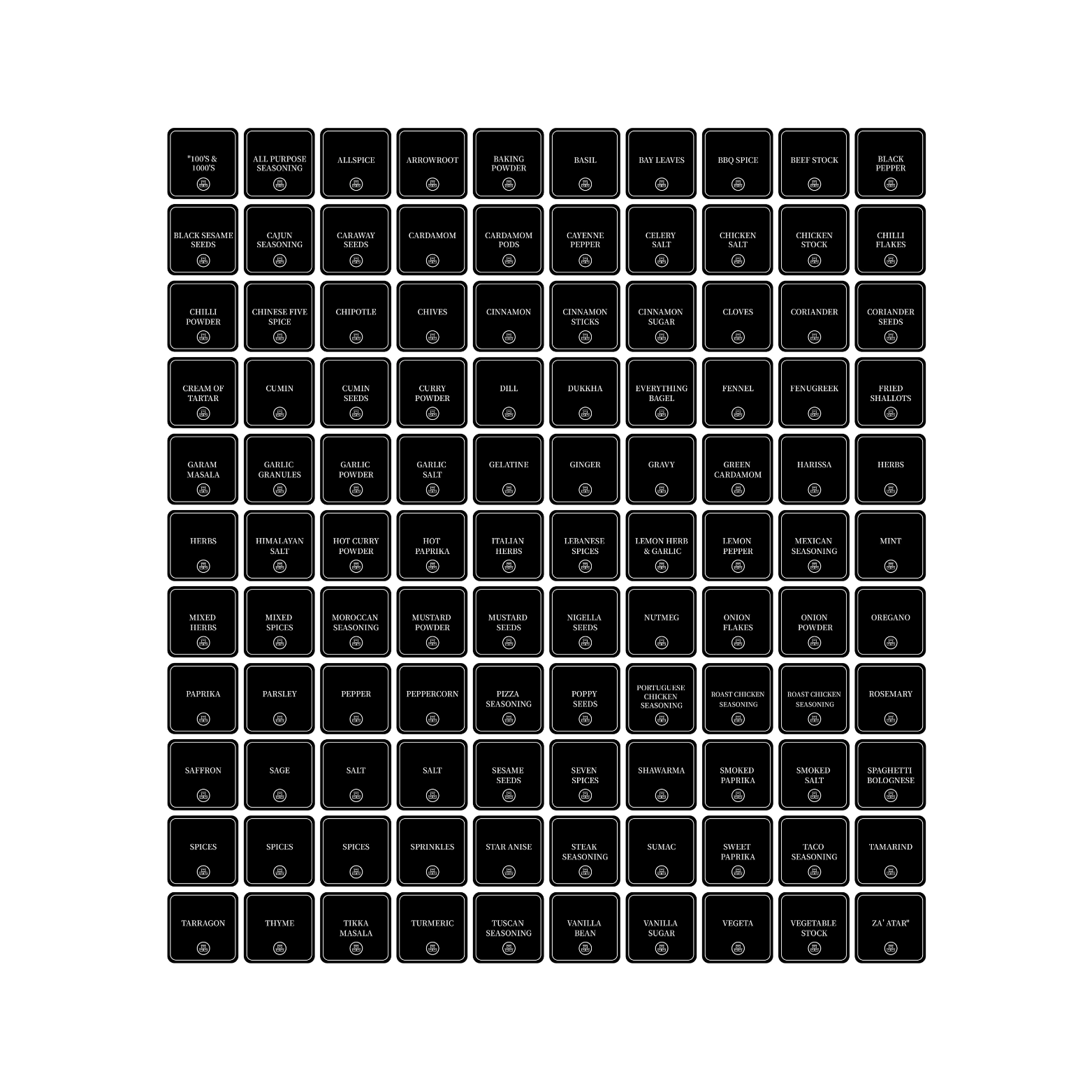 Square herb and spice label set 110 pre-printed waterproof vinyl labels