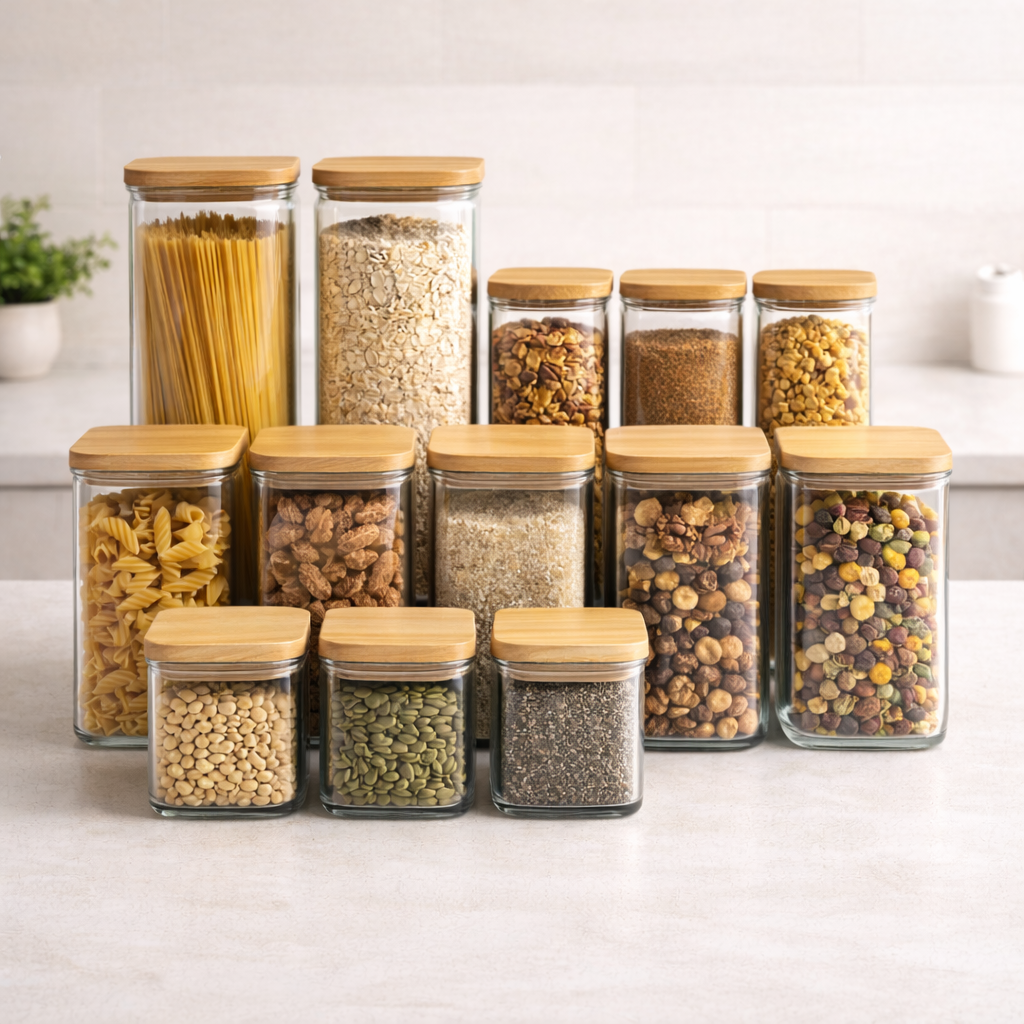 Glass & Bamboo Pantry Storage Set – 12 Piece