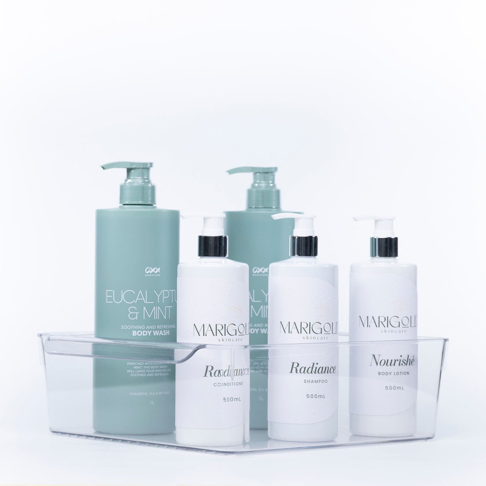 clear stackable storage bins holding snacks and ingredients