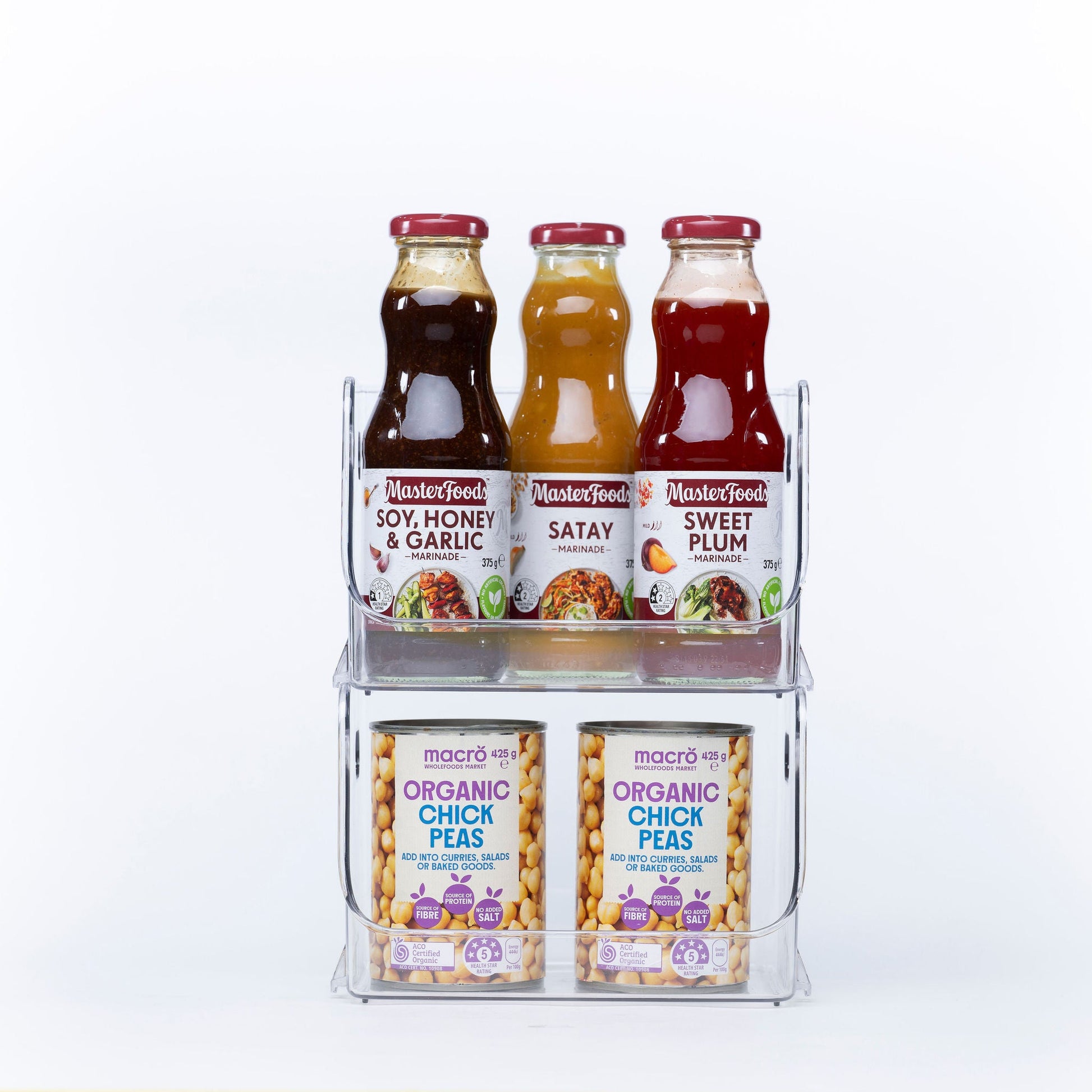 Compact clear storage tub with stackable design for pantry organisation