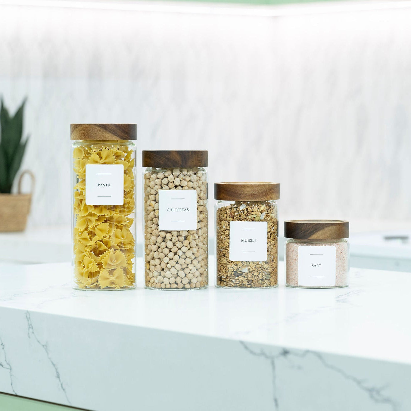 Acacia Wood Screw‑On Lid Close‑Up on Glass Pantry Jar