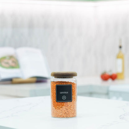 Second smallest acacia wood lid glass pantry jar from the 21 piece set