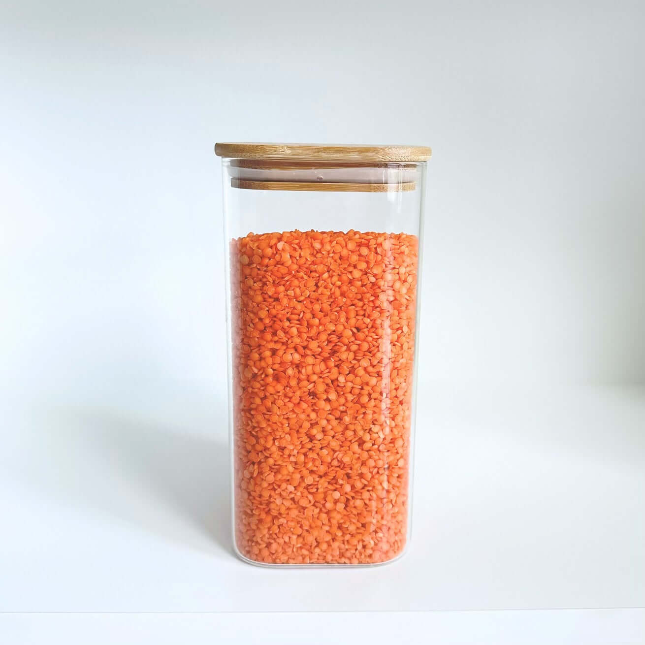 Airtight Bamboo Lid Close‑Up on Square Glass Jars