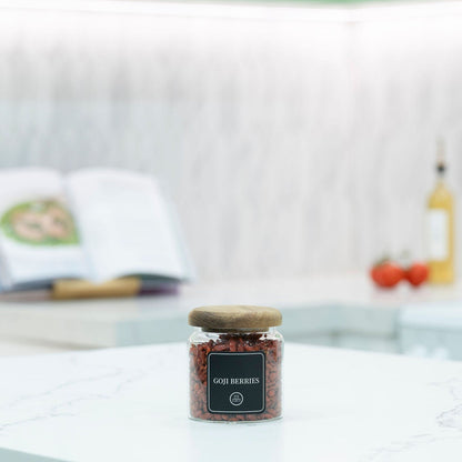 Smallest acacia wood lid glass pantry jar from the 21 piece set