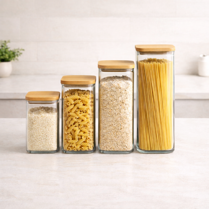 Glass & Bamboo Pantry Storage Set – 5 Piece